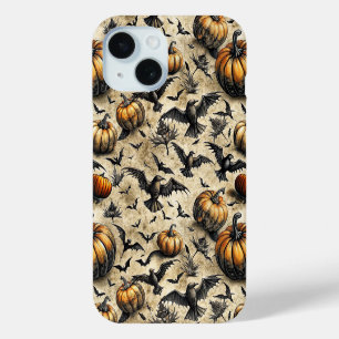 Funda Para iPhone 15 Calabazas de Halloween Vintage Murciélagos Cuervos
