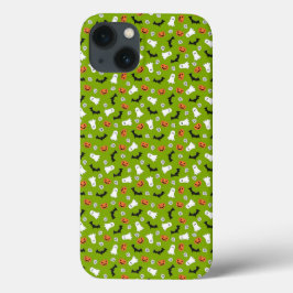 Funda Para iPhone 13 calabazas y murciélagos temática verde