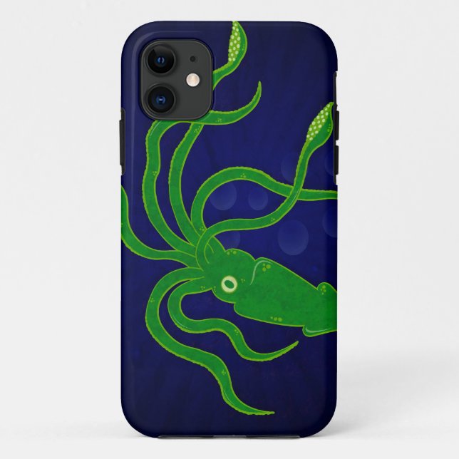 Funda De Case-Mate Para iPhone Calamar texturizado verde claro en un océano azul (Reverso)
