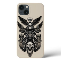 Calavera Alada en Motocicleta Atravesando Llamas