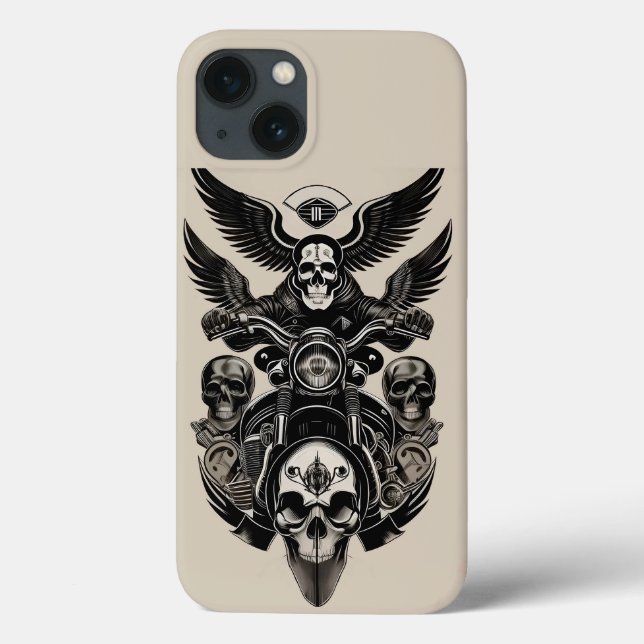 Funda De Case-Mate Para iPhone Calavera Alada en Motocicleta Atravesando Llamas (Reverso)