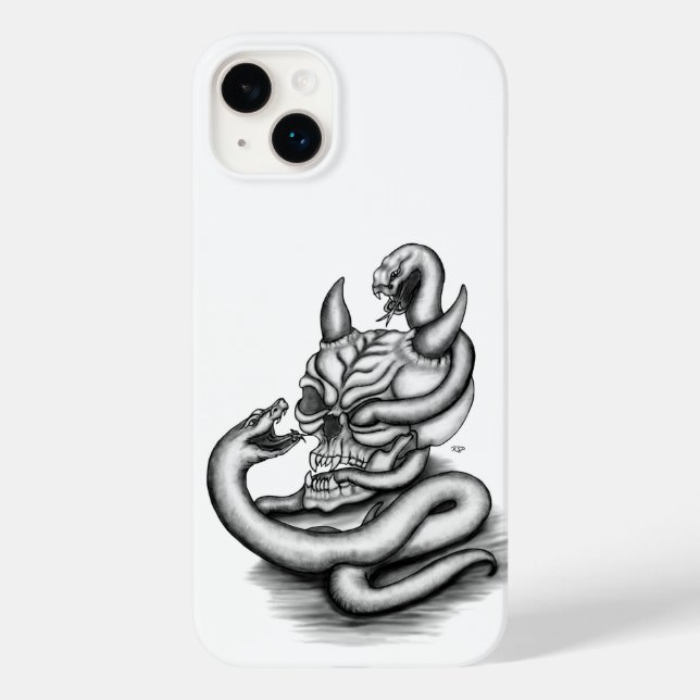 Funda De Case-Mate Para iPhone Calavera - Cabeza malvada con serpiente (Reverso )