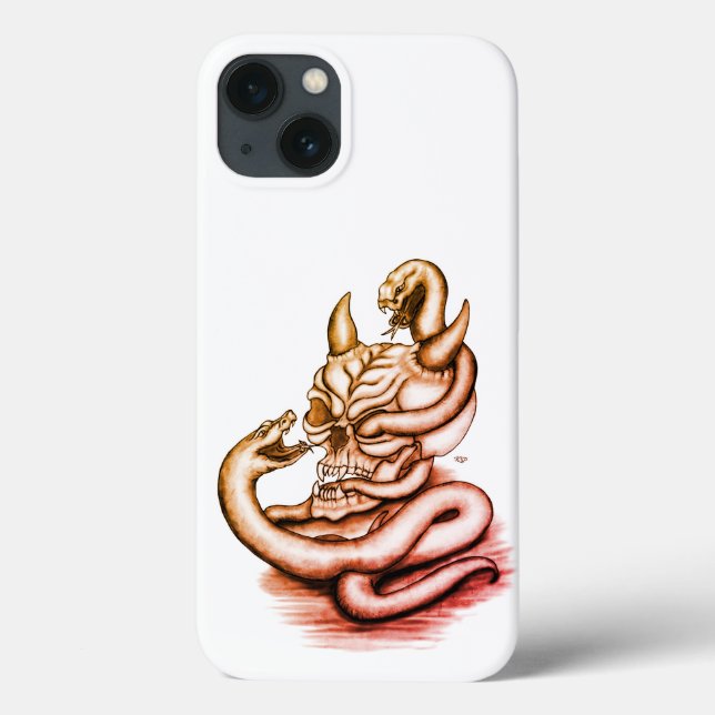 Funda De Case-Mate Para iPhone Calavera - Cabeza malvada con serpiente (Reverso)