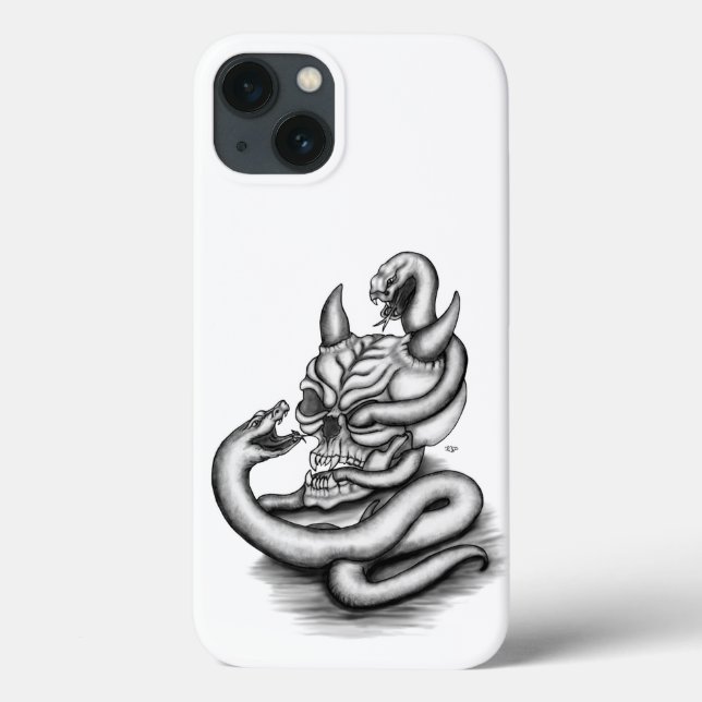 Funda De Case-Mate Para iPhone Calavera - Cabeza malvada con serpiente (Reverso)