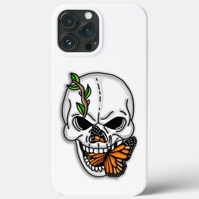 Funda De Case-Mate Para iPhone Calavera con mariposa monarca (Reverso )