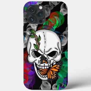 Funda Para iPhone 13 Pro Max Calavera con mariposa monarca