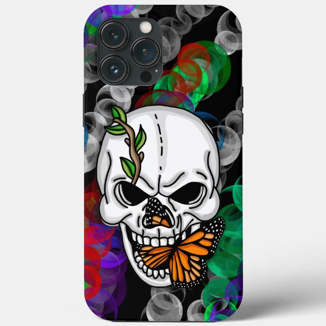 Funda De Case-Mate Para iPhone Calavera con mariposa monarca (Reverso )