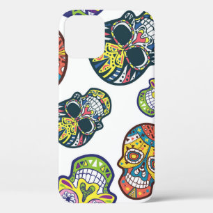 Funda Para iPhone 12 Calavera de azúcar colorida: patrón intrincado.