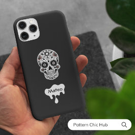Funda Para iPhone 14 Pro Max De Case-Mate Calavera de azúcar Flores Halloween lindo negro