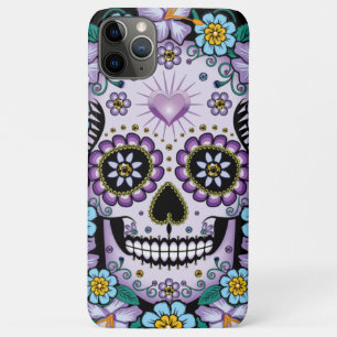 Funda Para iPhone 11 Pro Max Calavera de azúcar morado con flores