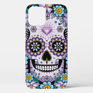 Funda Para iPhone 12 Pro Calavera de azúcar morado con flores