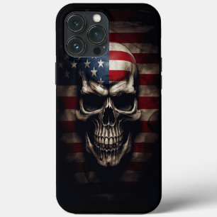 Funda Para iPhone 13 Pro Max Calavera de la bandera americana
