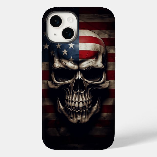 Funda De Case-Mate Para iPhone Calavera de la bandera americana  (Reverso )