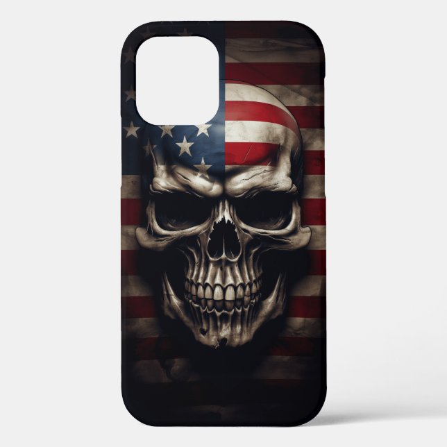 Funda De Case-Mate Para iPhone Calavera de la bandera americana  (Reverso )