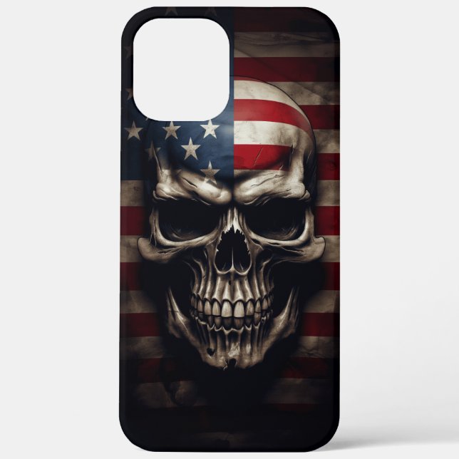 Funda De Case-Mate Para iPhone Calavera de la bandera americana  (Reverso )