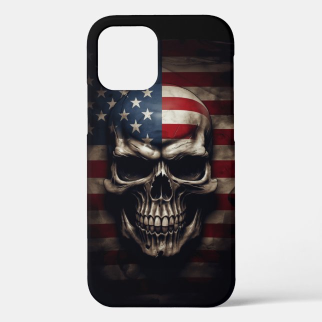 Funda De Case-Mate Para iPhone Calavera de la bandera americana  (Reverso )