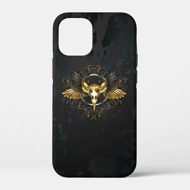 Funda De Case-Mate Para iPhone Calavera de pájaro dorada sobre fondo negro (Reverso )