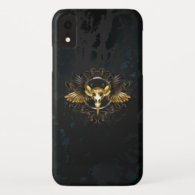 Funda De Case-Mate Para iPhone Calavera de pájaro dorado sobre fondo negro (Reverso)