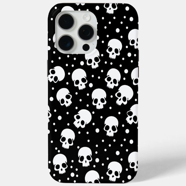 Funda De Case-Mate Para iPhone Calavera de punto de polka monocroma (Reverso )