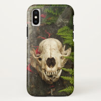 Calavera De Raccoon En Viejo Log Con Fecas Y Petal