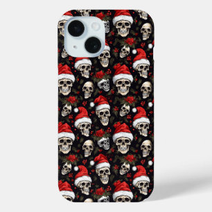 Funda Para iPhone 15 Calavera de Santa de Navidad Oscura Patrón Gótico