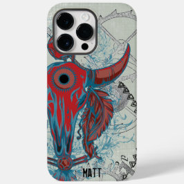Funda Para iPhone 14 Pro Max De Case-Mate Calavera de vaca al vapor y plumas tribales indias