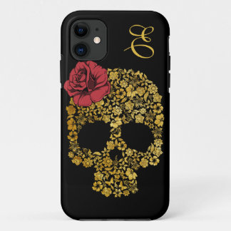 Funda Para iPhone 11 Calavera dorada con Rosa| Funda iPhone 5