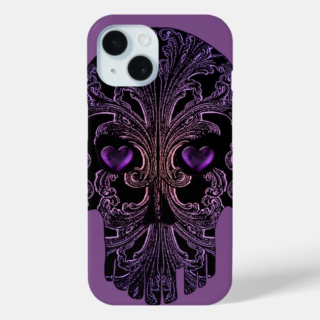 Funda De Case-Mate Para iPhone Calavera filigrana en tonos morados (Reverso )