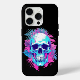 Funda Para iPhone 15 Pro Calavera Floral al Estilo Vaporwave
