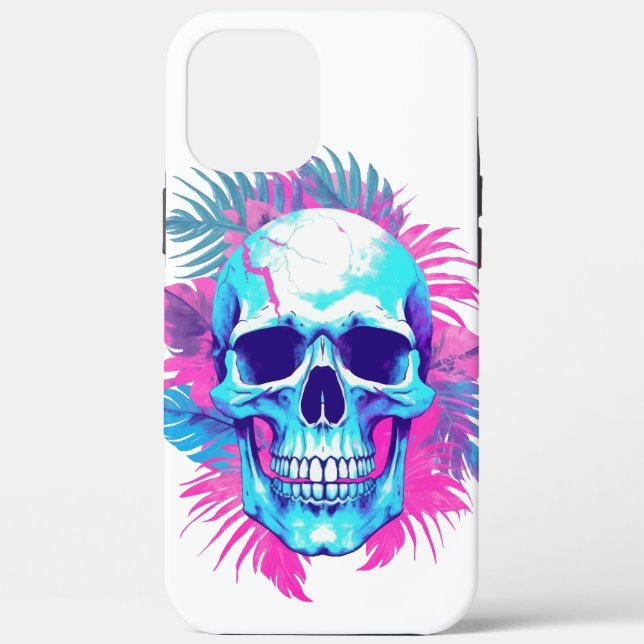 Funda De Case-Mate Para iPhone Calavera Floral al Estilo Vaporwave (Reverso )