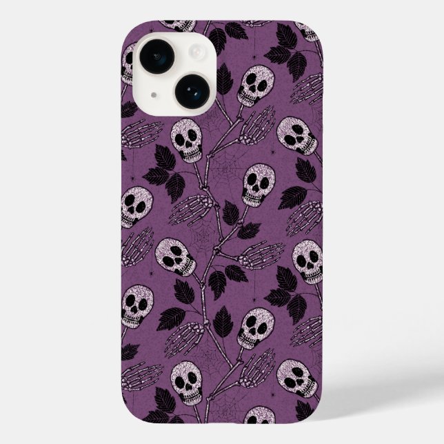 Funda De Case-Mate Para iPhone Calavera Floral Gótica Púrpura (Reverso )