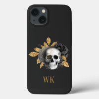 Calavera floral gótica vintage en negro y dorado