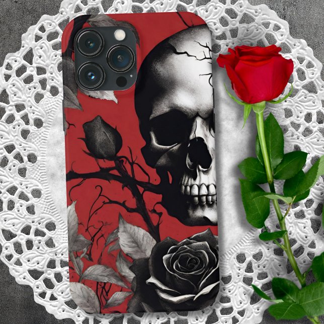 Funda De Case-Mate Para iPhone Calavera gótica con Rosa negro (Subido por el creador)