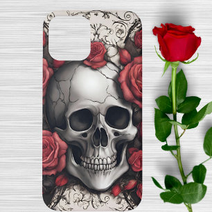 Funda Para iPhone 12 Calavera gótica con rosas rojas