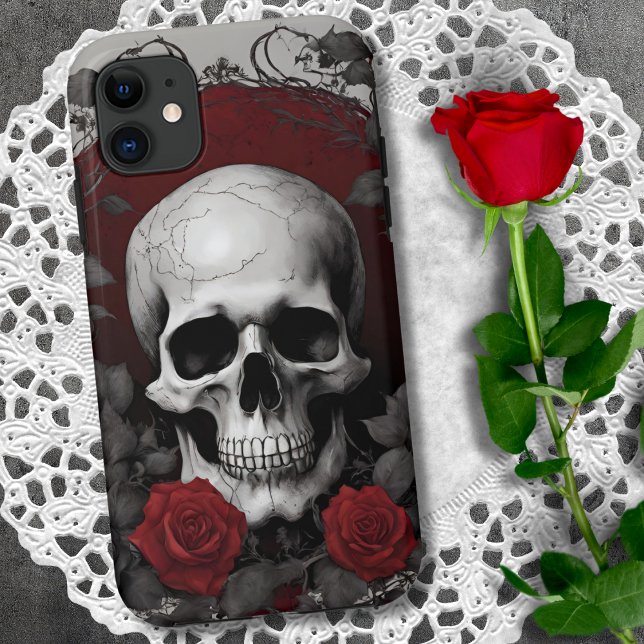 Funda De Case-Mate Para iPhone Calavera gótica con rosas rojas (Subido por el creador)