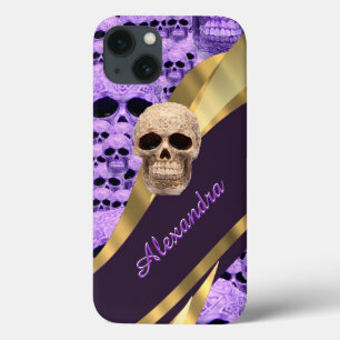 Funda Para iPhone 13 Calavera gótica morada personalizada