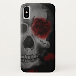 Funda Para iPhone X Calavera gótica y rosas rojas vibrantes
