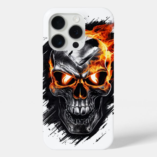 Funda De Case-Mate Para iPhone Calavera inflamada metálica #1 (Reverso )