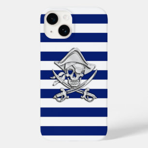 Funda Para iPhone 14 De Case-Mate Calavera Pirata Chrome Estampado en Rayas Navy
