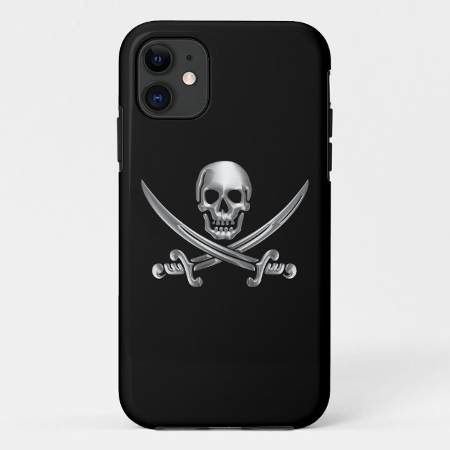 Funda De Case-Mate Para iPhone Calavera plateada y espadas cruzadas (Reverso)