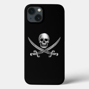 Funda Para iPhone 13 Calavera plateada y espadas cruzadas