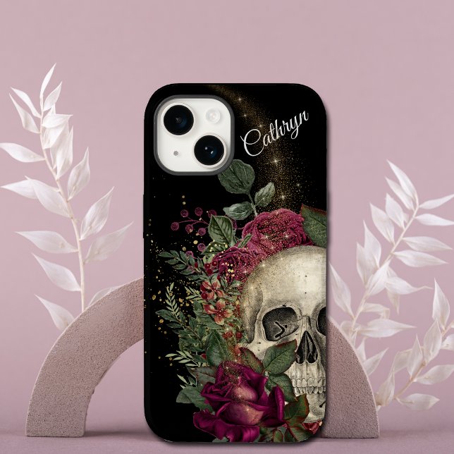Funda De Case-Mate Para iPhone Calavera Purpurina Floral Roja personalizada (Subido por el creador)