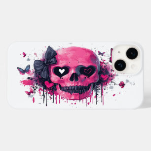 Funda Para iPhone 14 De Case-Mate Calavera rosa con mariposas y corazones