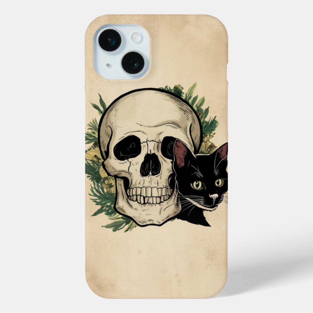 Funda De Case-Mate Para iPhone Calavera y gato negro (Reverso )