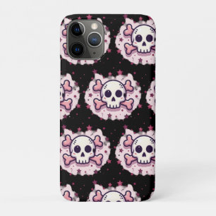 Funda Para iPhone 11 Pro Calavera y Huesos Rosa Pastel