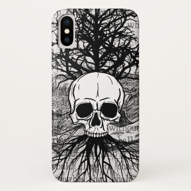 Funda De Case-Mate Para iPhone Calavera y libros (Reverso)