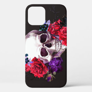 Funda Para iPhone 12 Calavera y Rosas: acuarela floral oscura.