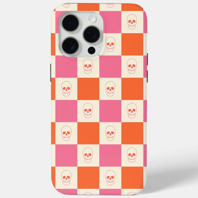 Funda De Case-Mate Para iPhone Calaveras de tablero de ajedrez en rosa, Naranja y (Reverso )
