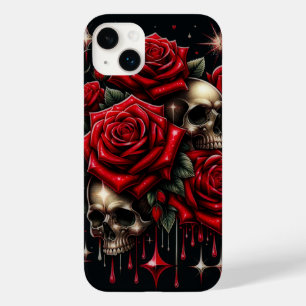 Funda Para iPhone 14 Plus De Case-Mate Calaveras Doradas y Rosas Rojas Brillan Glamour Gó