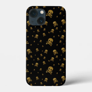 Funda Para iPhone 13 Mini Calaveras Piratas Brillo Dorado de Littles sobre N